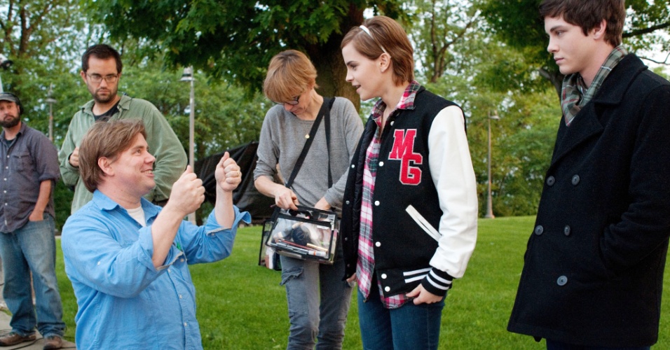 Chbosky, Watson e Lerman durante as gravações